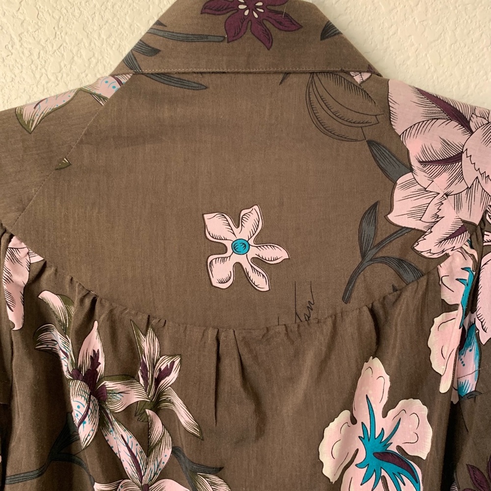 Pink Tartan Floral Puff Sleeve Button Down - Picture 3 of 7